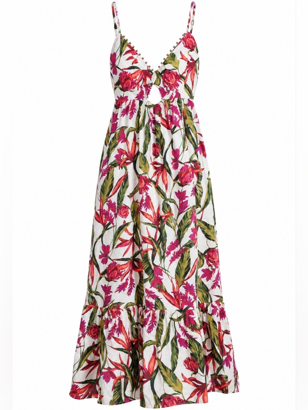 NWT A New Day Beaded Floral Linen Blend Maxi Dress L Botanical Tropical Resort